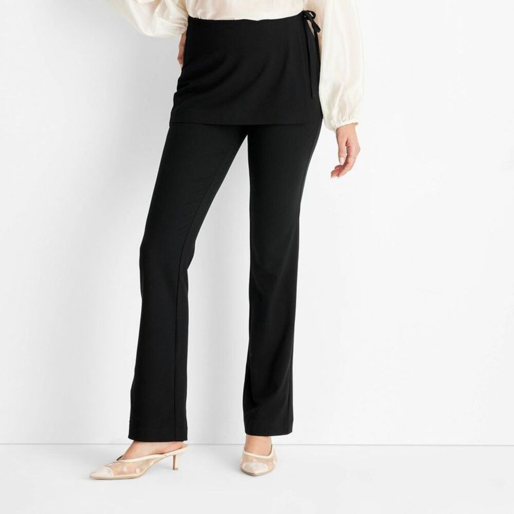 Women's Mid-Rise Straight Leg Two-Fer Tailored Pants - Black 14: Slim